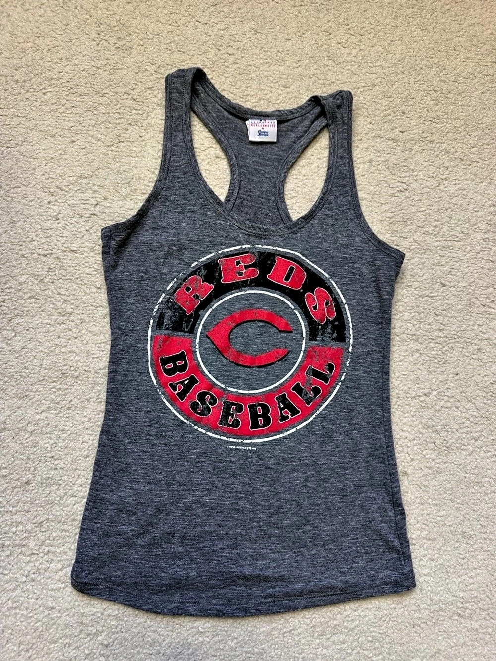 Cincinnati Reds MLB Tank Top Gray Racerback Size Mediu